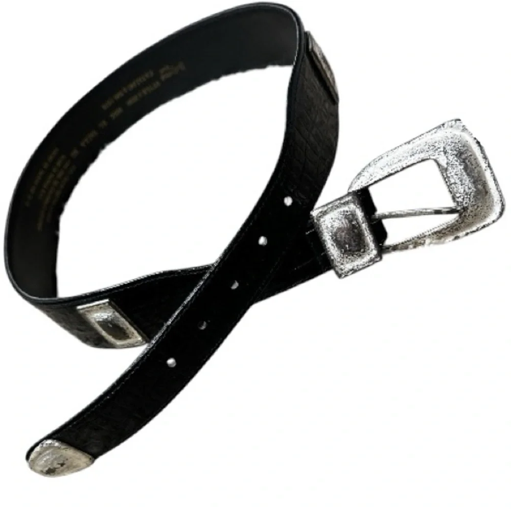 Vintage 90s Wide Patent Croco Leather Belt Large Buckle
